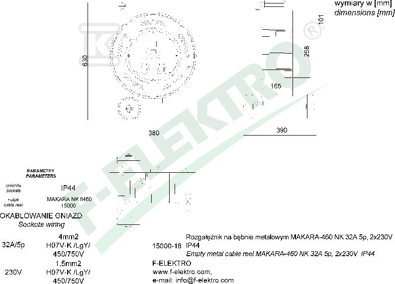 Rozgałęźnik bębnowy, MAKARA-460 NK 16A - 15000-17